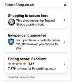 Trusted Shops Trustcard showing shop verification details
