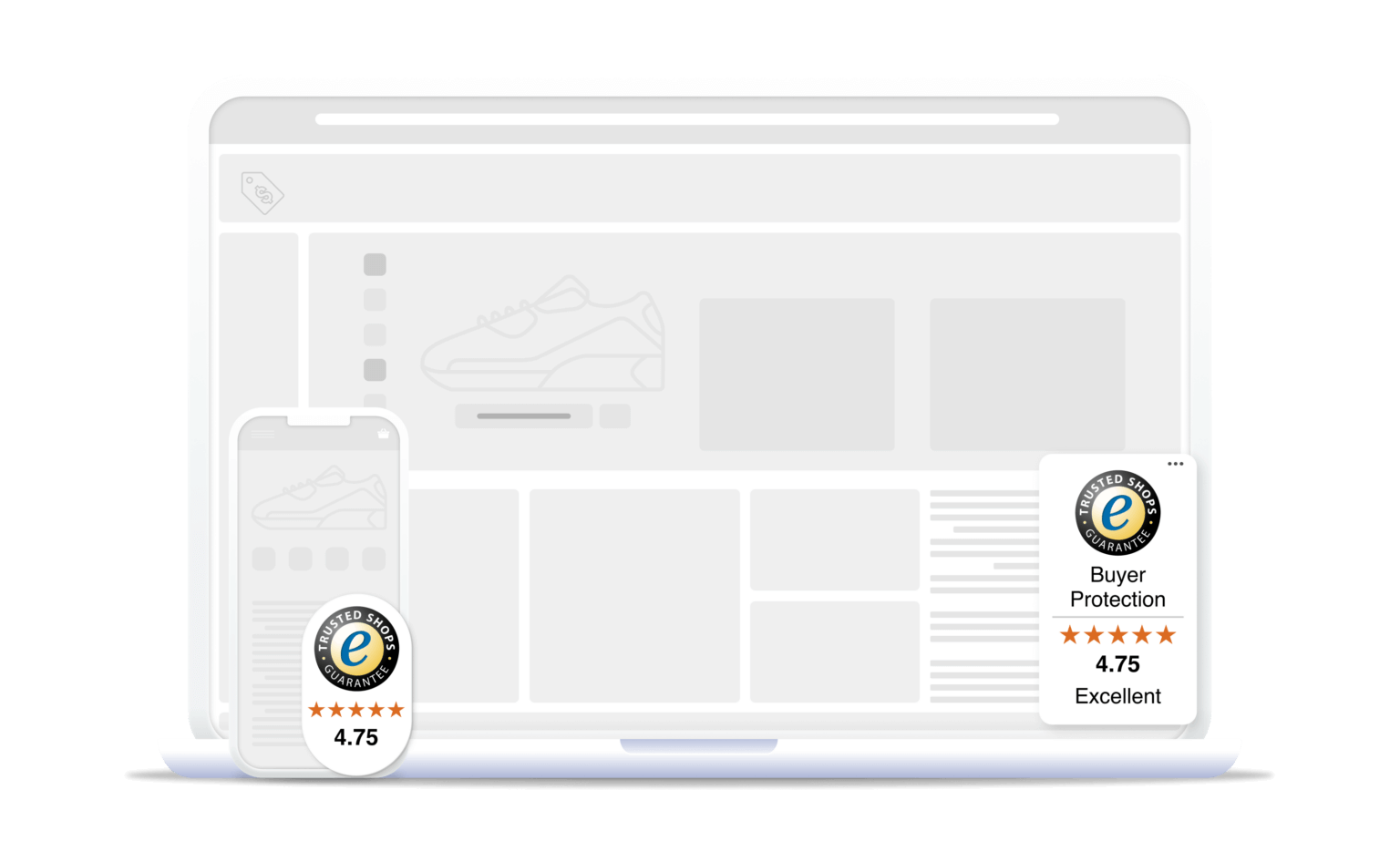 Example of Trusted Shops Trustmark on desktop and mobile